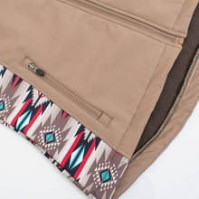 Load image into Gallery viewer, Women's Softshell Aztec Print Fleece-Lined Jacket Tan