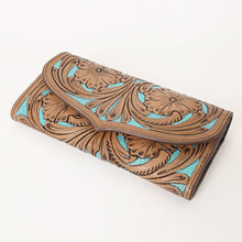 Load image into Gallery viewer, Tooled Leather Wallet with Blue Inlay
