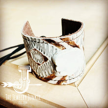 Load image into Gallery viewer, Wide Leather Cuff w/ Turquoise Slab-Gold Aztec