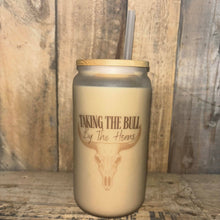 Load image into Gallery viewer, Take The Bull By The Horns Western Clear Can Glass Cup