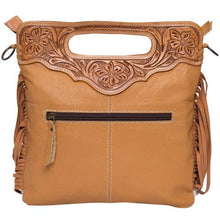 Load image into Gallery viewer, Tooling Leather Sling Cowhide Bag - Tan & White / With Fringe