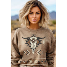 Load image into Gallery viewer, COW SKULL AZTEC MINERAL GRAPHIC SWEATSHIRTS