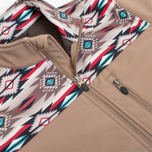 Load image into Gallery viewer, Women's Softshell Aztec Print Fleece-Lined Jacket Tan