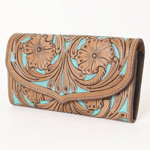 Load image into Gallery viewer, Tooled Leather Wallet with Blue Inlay