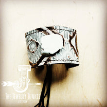 Load image into Gallery viewer, Wide Leather Cuff w/ Turquoise Slab-Gold Aztec
