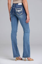Load image into Gallery viewer, Steer Head Embroidery Mid-Rise Boot Cut 32"