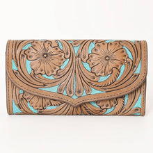 Load image into Gallery viewer, Tooled Leather Wallet with Blue Inlay