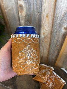 Tan BootStitch Leather Koozie 