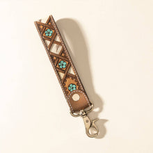 Load image into Gallery viewer, Moonflower Handtooled Leather Keyfob/Purse Wristlet
