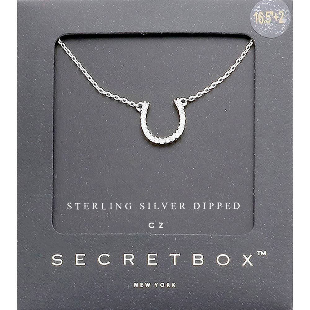 Silver Dipped CZ Horseshoe Pendant Necklace