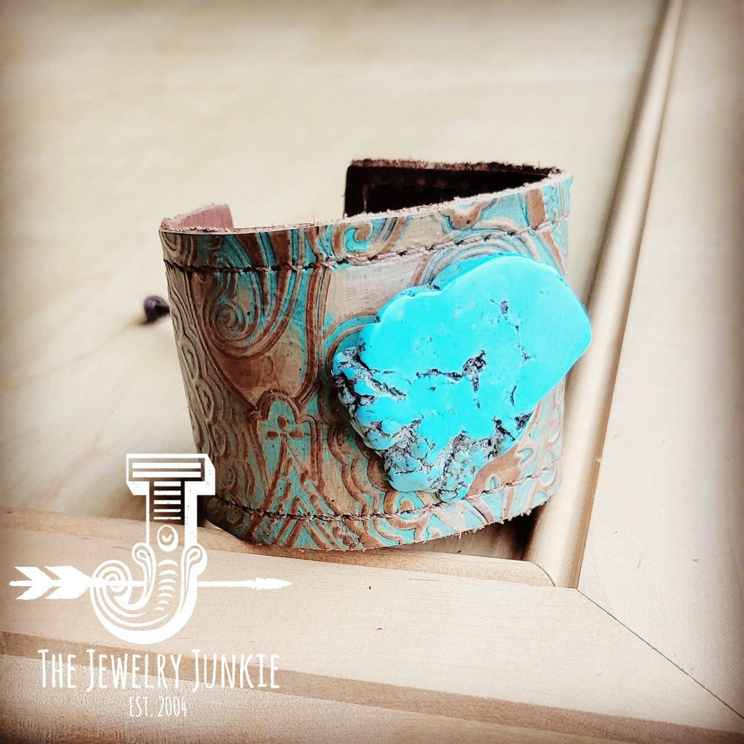 Leather Cuff w/ Leather Tie-Napolis & Turquoise Slab