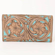 Load image into Gallery viewer, Tooled Leather Wallet with Blue Inlay
