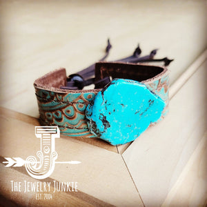 Narrow Leather Cuff w/ Turquoise Slab-Napolis Turquoise