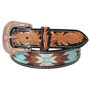 HILASON Hand Tooled/Beaded Leather Belt