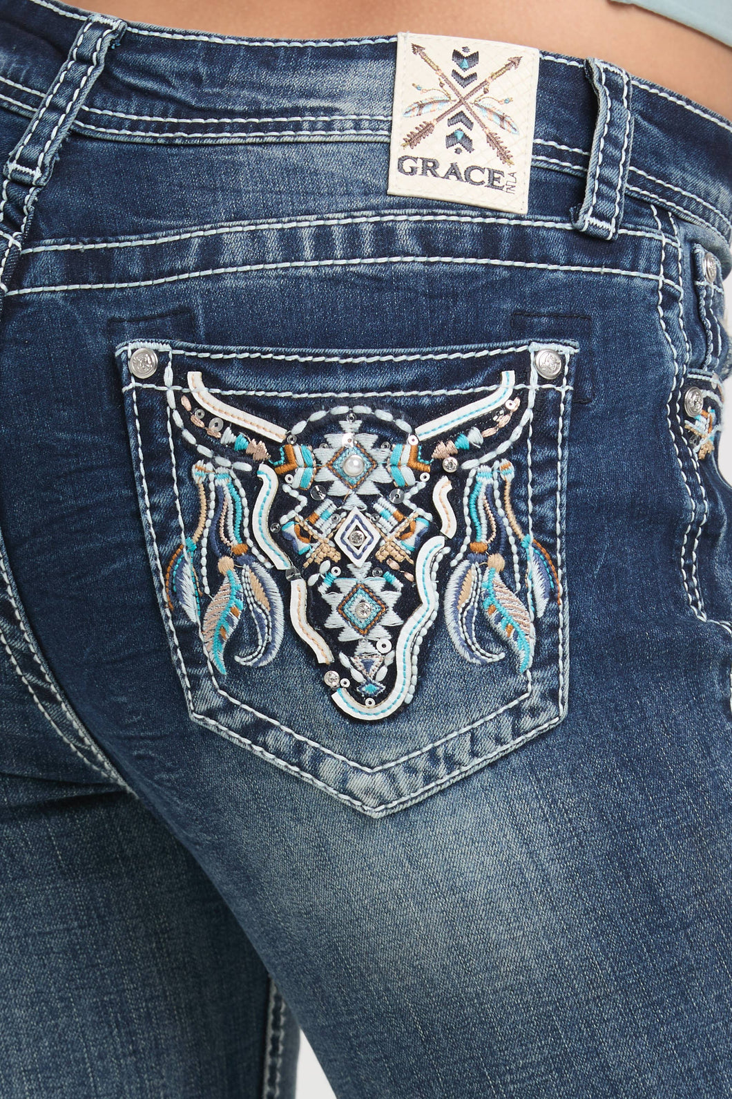 Steer Head Colorful Mid-Rise Boot Cut 32