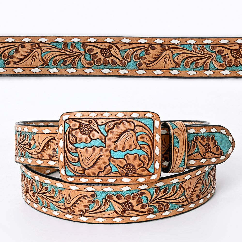 Beautifully Hand-Tooled Genuine American Leather Belt