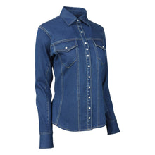 Load image into Gallery viewer,  TuffRider Stone Washed Western Stretch Denim Shirt With Pearl Snaps
