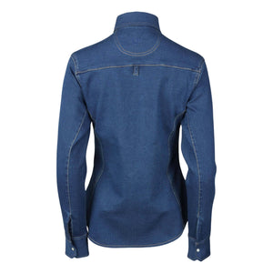  TuffRider Stone Washed Western Stretch Denim Shirt With Pearl Snaps