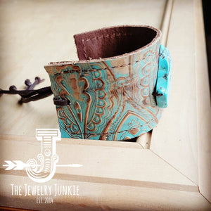 Leather Cuff w/ Leather Tie-Napolis & Turquoise Slab