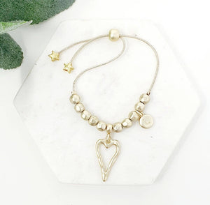Gold Matt Heart Adjustable Bracelet