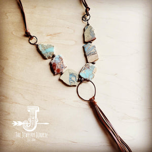 Aqua Terra Slab Necklace with Copper Hoop and Fringe Tassel