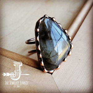 Genuine Labradorite Ring set in Antique Copper