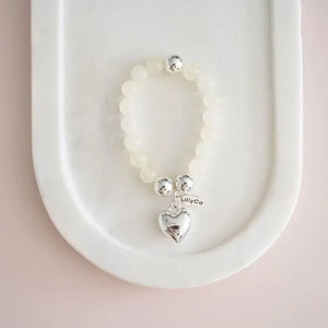 Silver Heart On Cream & Silver Bracelet