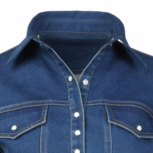  TuffRider Stone Washed Western Stretch Denim Shirt With Pearl Snaps
