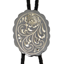 Load image into Gallery viewer, Floral Engraving on Scalloped Oval German Silver Bolo Tie
