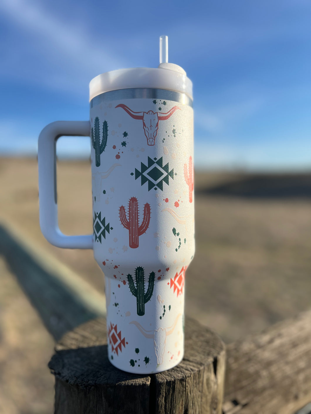 White Cactus & Bull Travel Mug