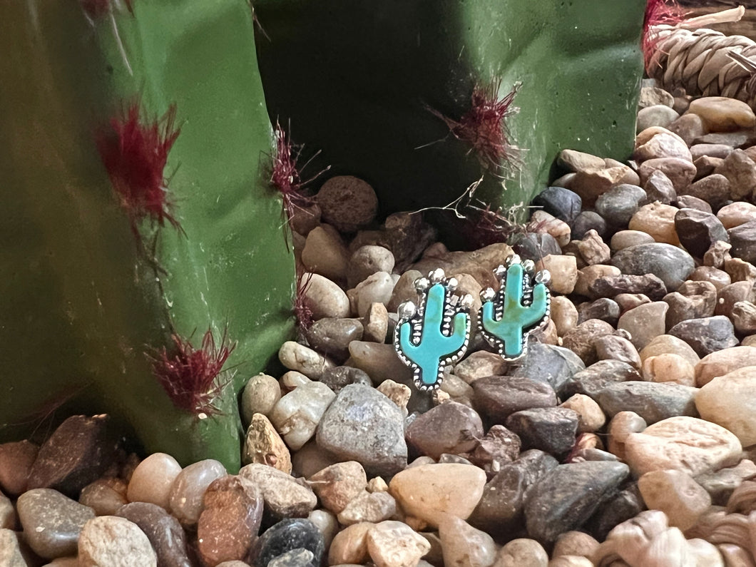 Turquoise & Silver Cactus Earrings