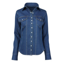 Load image into Gallery viewer,  TuffRider Stone Washed Western Stretch Denim Shirt With Pearl Snaps
