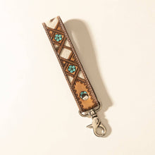 Load image into Gallery viewer, Moonflower Handtooled Leather Keyfob/Purse Wristlet
