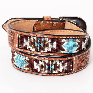 HILASON Hand Tooled/Beaded Leather Belt