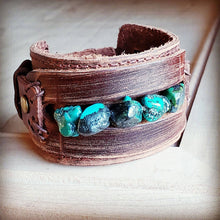 Load image into Gallery viewer, Dusty Leather Wide Cuff with African Turquoise Chunks
