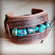 Load image into Gallery viewer, Dusty Leather Wide Cuff with African Turquoise Chunks
