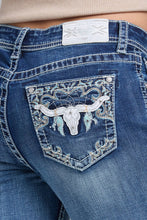 Load image into Gallery viewer, Steer Head Embroidery Mid-Rise Boot Cut 32"
