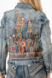 Floral Embroidery Detail Denim Jacket
