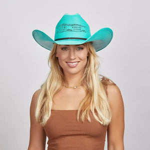 Bangora Straw Cowgirl Hat - Style Chelsea - Turquoise