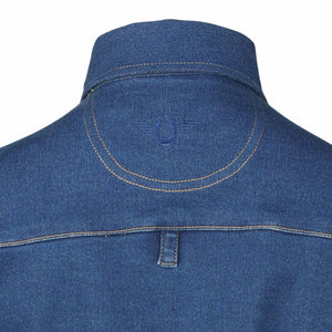  TuffRider Stone Washed Western Stretch Denim Shirt With Pearl Snaps