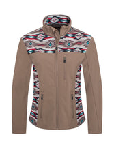 Load image into Gallery viewer, Women&#39;s Softshell Aztec Print Fleece-Lined Jacket Tan
