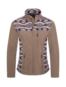 Women's Softshell Aztec Print Fleece-Lined Jacket Tan