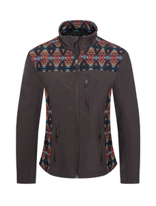 Women's Softshell Aztec Print Fleece-Lined Jacket Brown