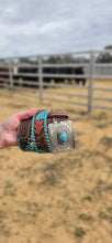 Load image into Gallery viewer, Turquoise Whipstitch Belt with Buckle
